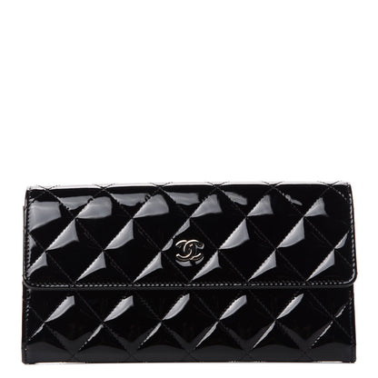 Chanel Patent Quilted Large Flap Wallet Black 1 of 7