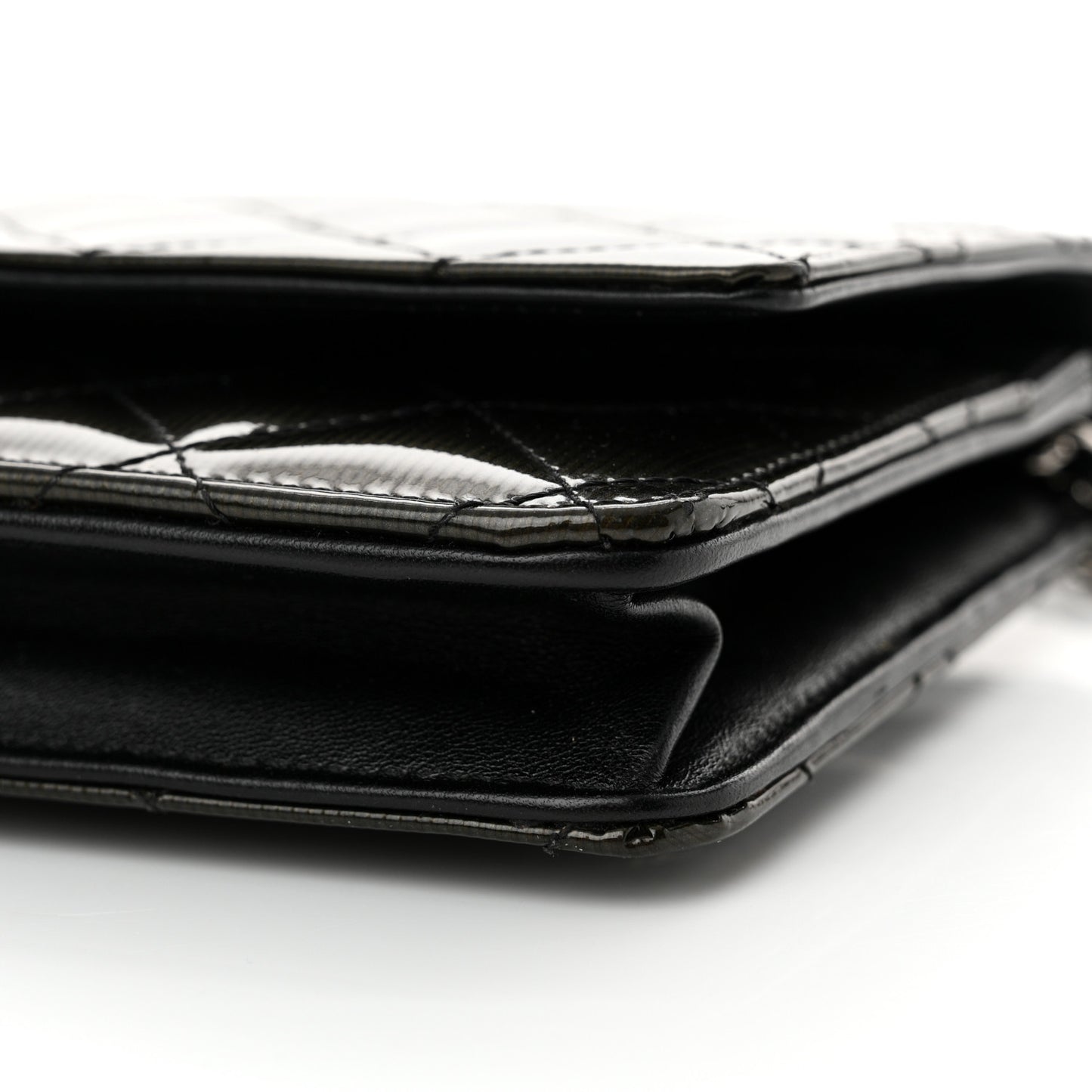 Striated Patent Quilted Wallet on Chain WOC Black