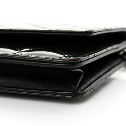 Chanel Striated Patent Quilted Wallet on Chain WOC Black 11 of 12