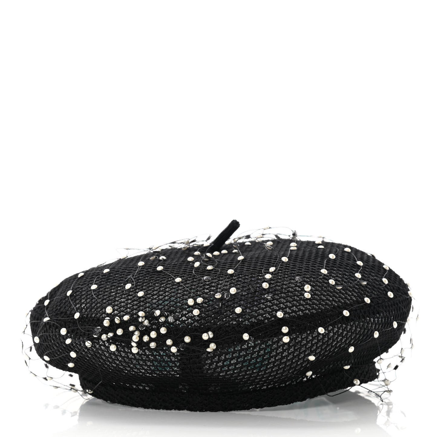Polyester Nylon Pearl Beret with Veil Black