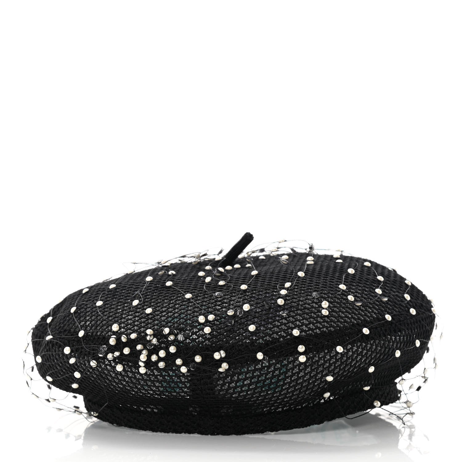 Christian Dior Polyester Nylon Pearl Beret with Veil Black 5 of 8