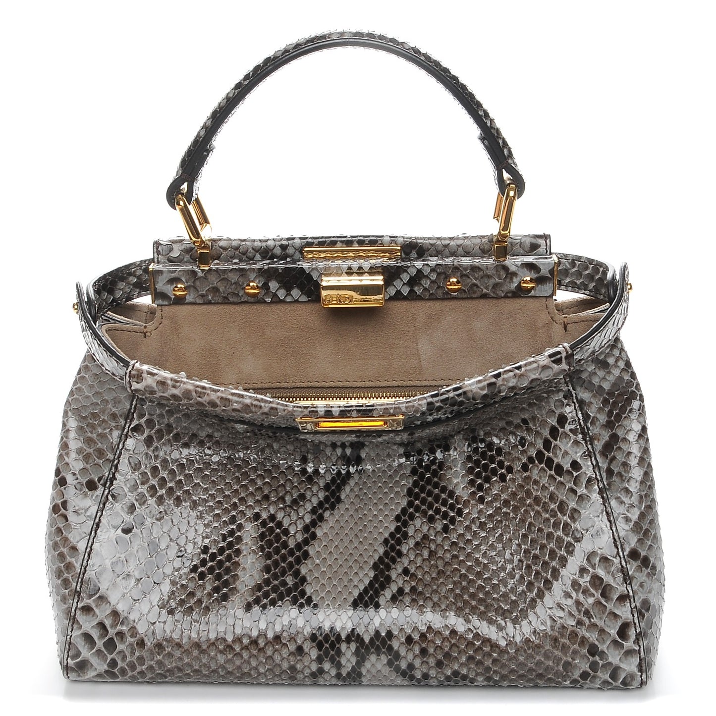 Snakeskin Camoscio Mini Peekaboo Iconic Satchel Asfalto Nocciola