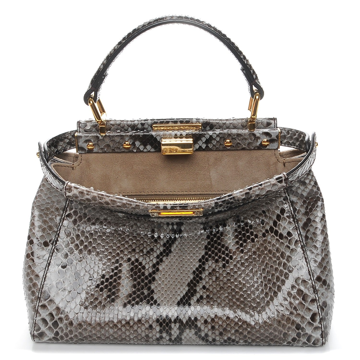 Fendi Snakeskin Camoscio Mini Peekaboo Iconic Satchel Asfalto Nocciola 1 of 8