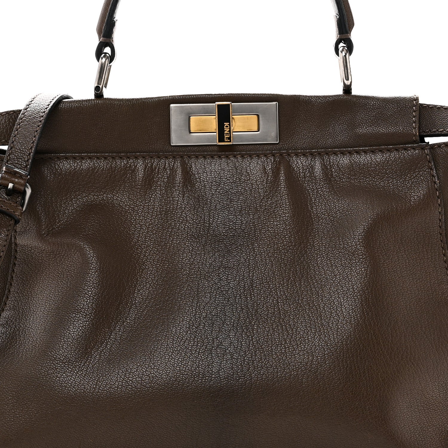 Fendi Goatskin Zucca Medium Peekaboo Iconic Satchel Taupe Tobacco Moro 8 of 10