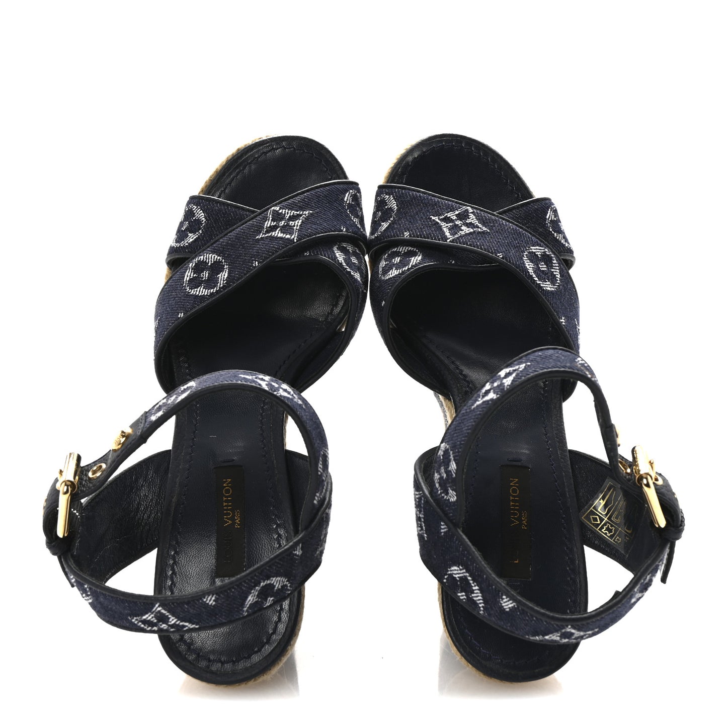 Monogram Denim Formentera Wedge Pumps 37 Grand Blue