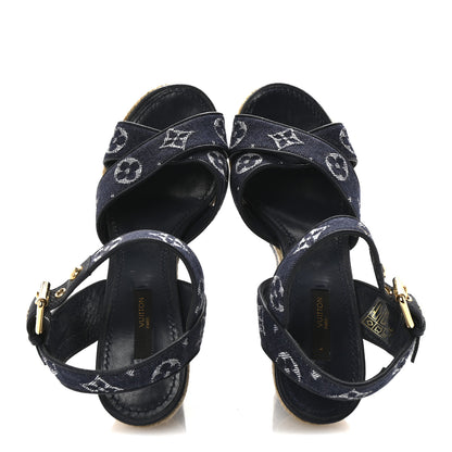 Louis Vuitton Monogram Denim Formentera Wedge Pumps 37 Grand Blue 2 of 12
