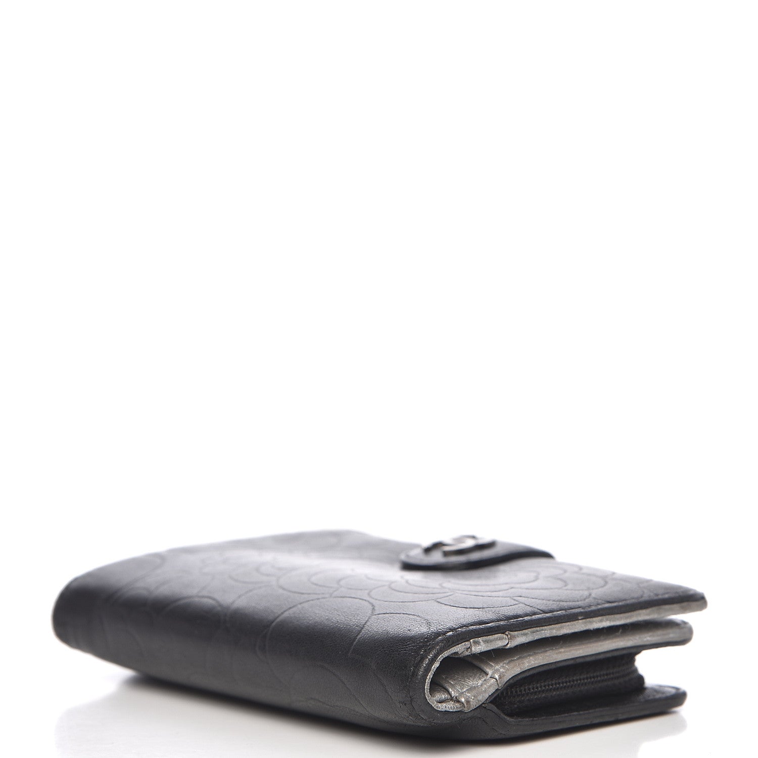 Chanel Lambskin Camellia Embossed Zipped Pocket Wallet Black 4 of 15