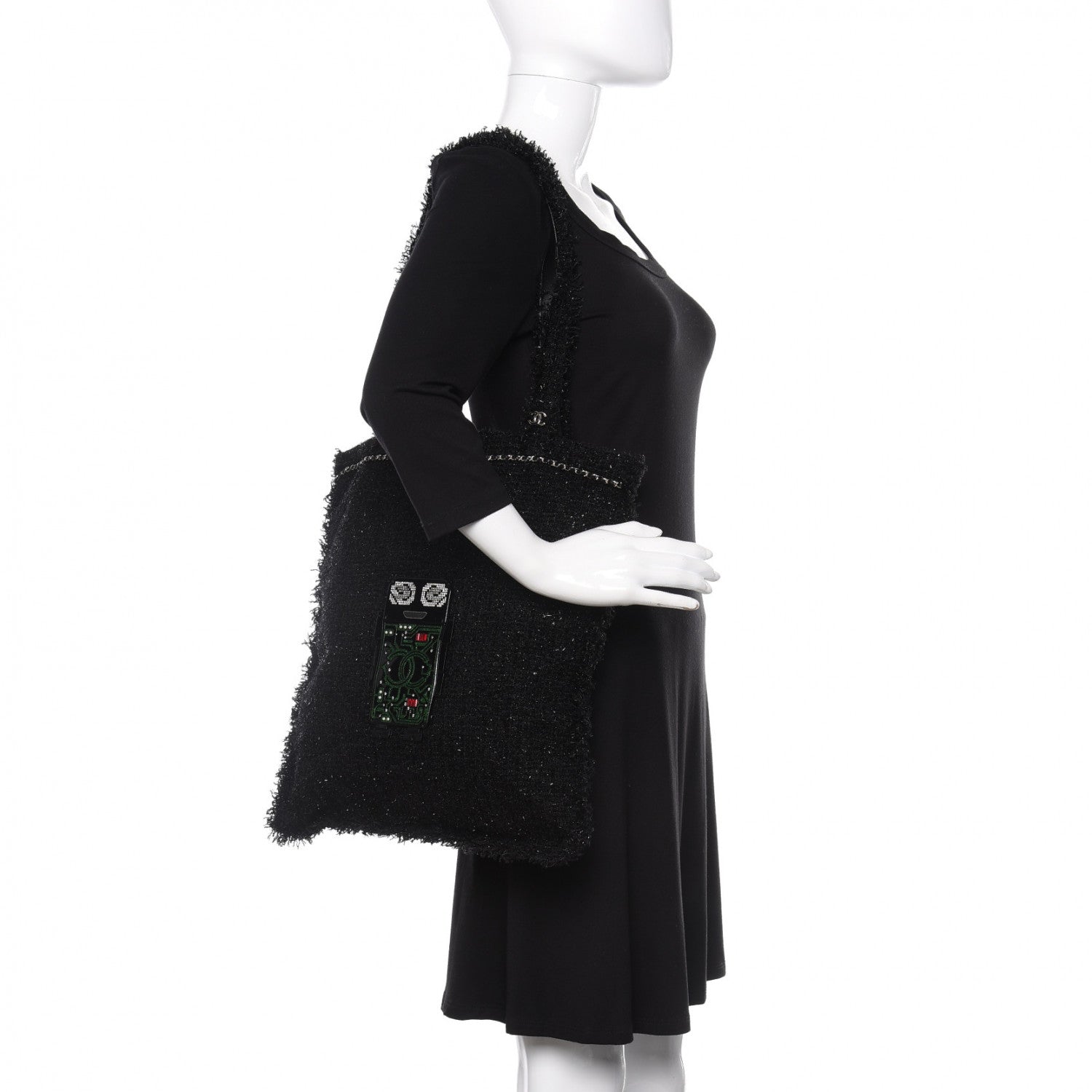 Chanel Tweed Resin Strass Large Robot Shopping Bag Black 2 of 11