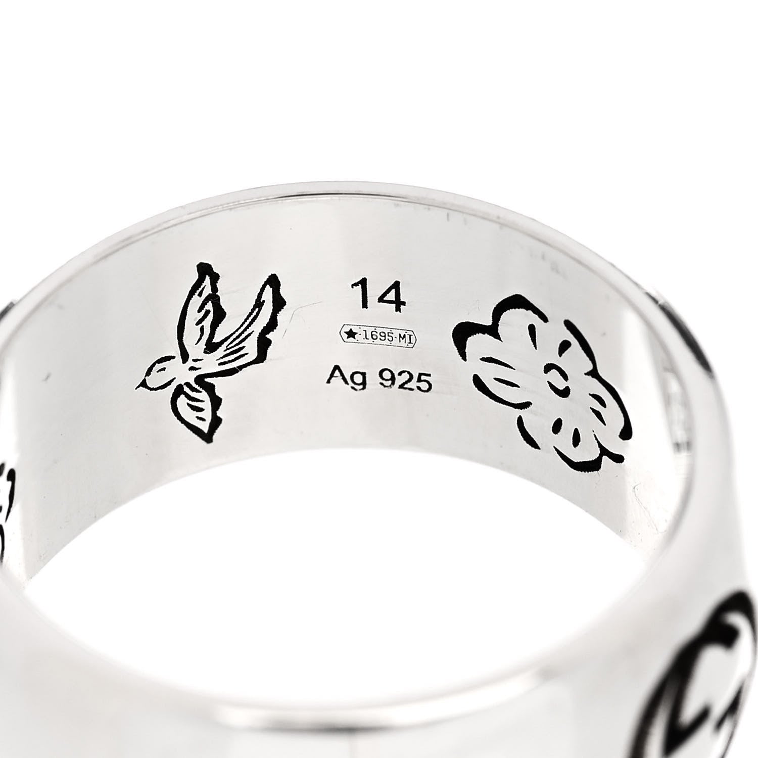 Gucci Sterling Silver Wide Blind for Love Band Ring 54 6.75 5 of 6