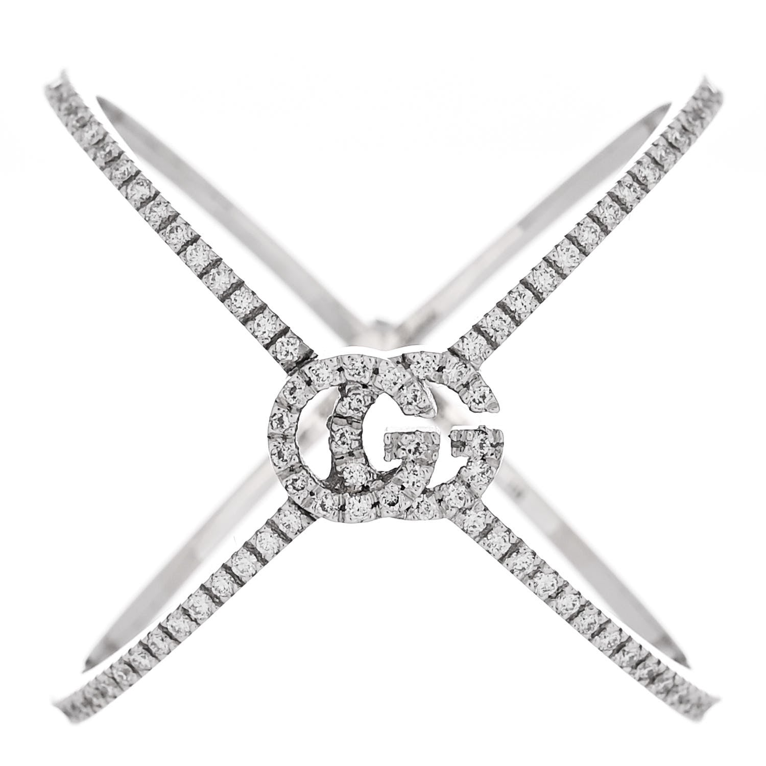 Gucci 18K White Gold Diamond Running G Cross Ring 58 8.25 1 of 5