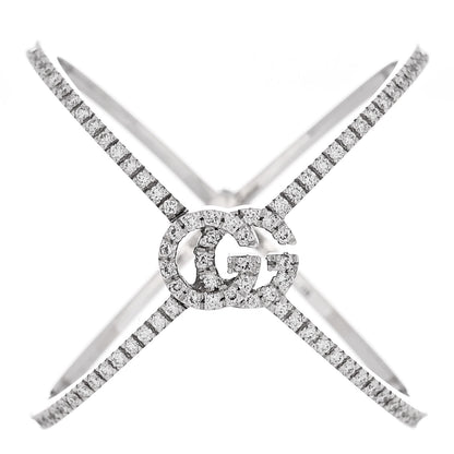 Gucci 18K White Gold Diamond Running G Cross Ring 58 8.25 1 of 5
