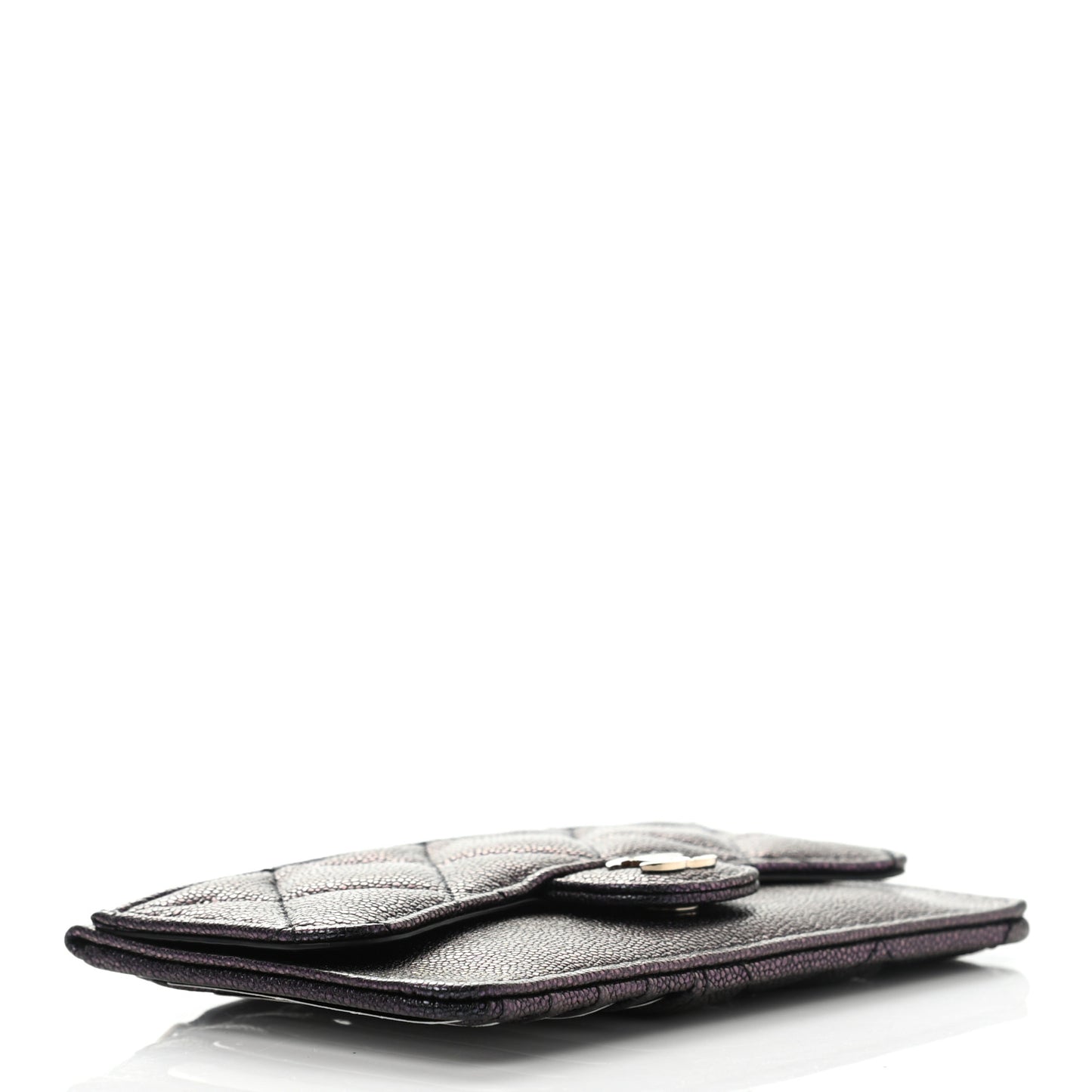 Iridescent Caviar Quilted Flap Zip Card Holder Black