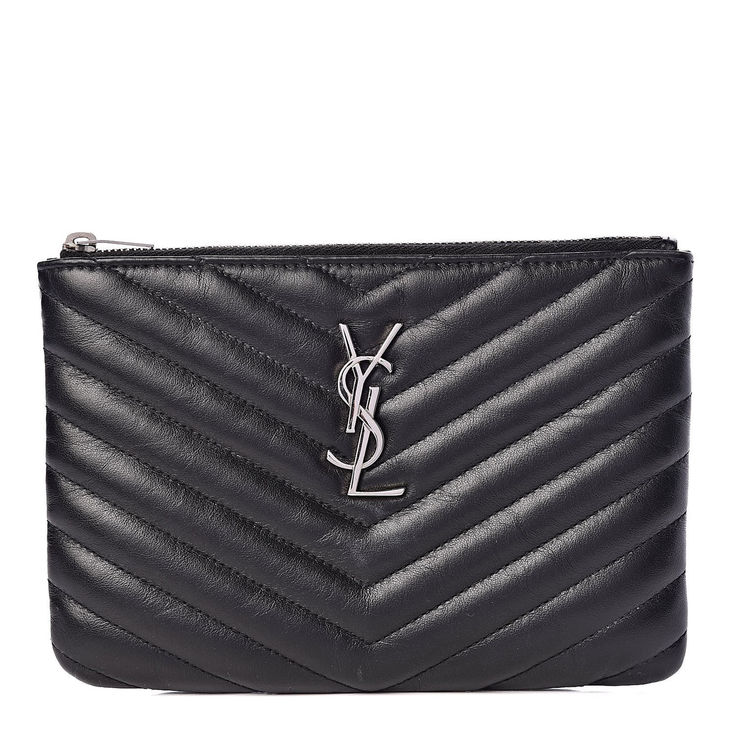 Calfskin Matelasse Chevron Monogram Pouch Black