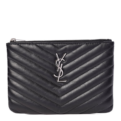 Saint Laurent Calfskin Matelasse Chevron Monogram Pouch Black 1 of 9