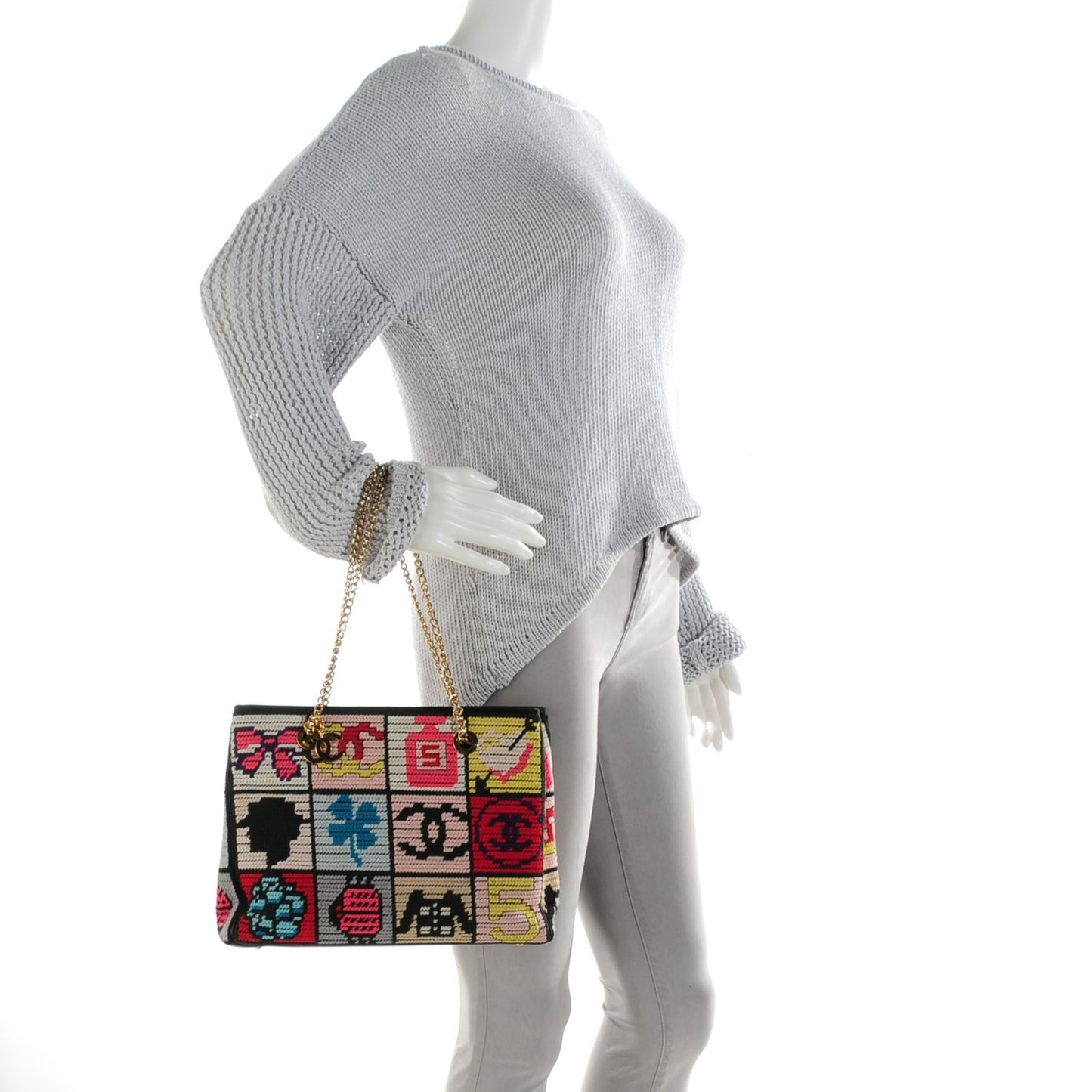 Needlepoint Precious Symbols Shoulder Bag Black