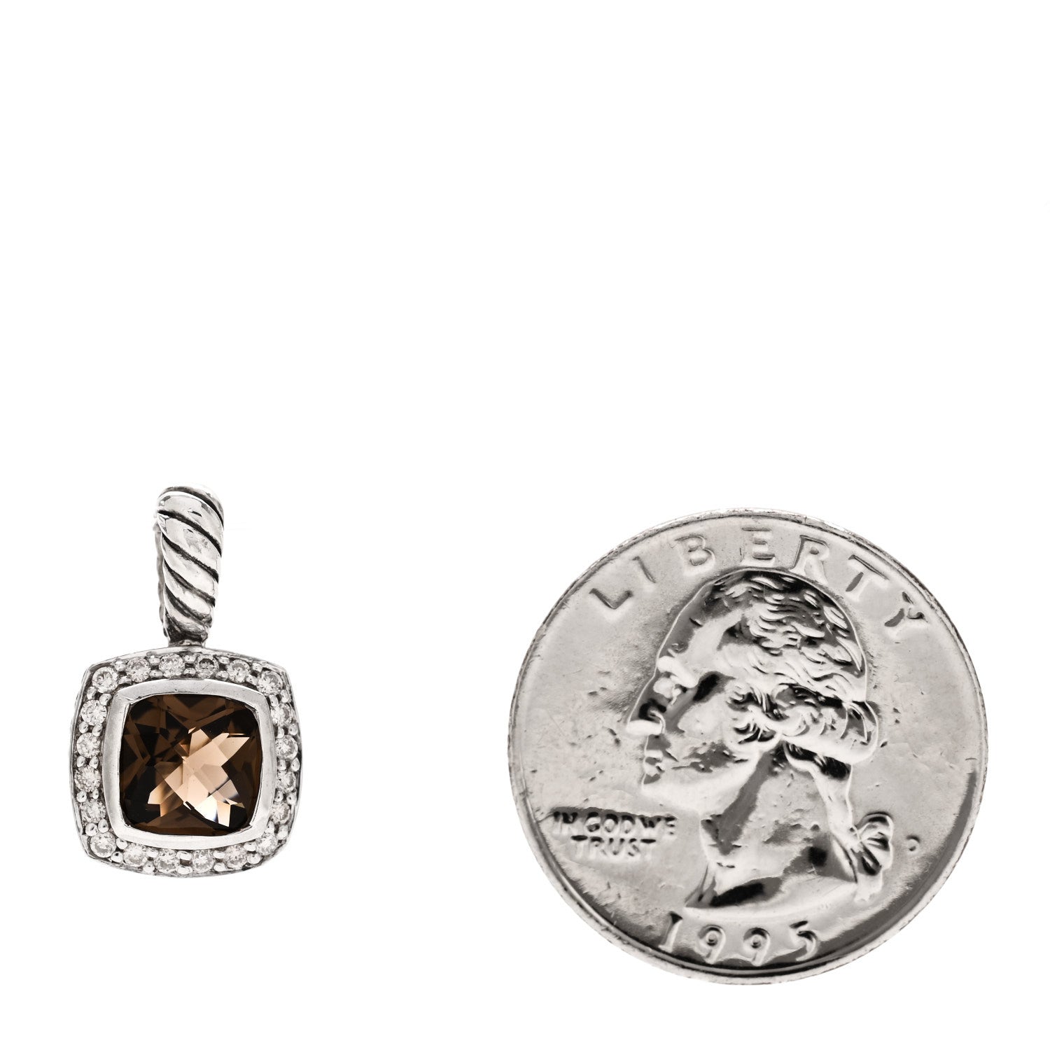 David Yurman Sterling Silver Diamond Smoky Quartz 7mm Petite Albion Pendant 2 of 4