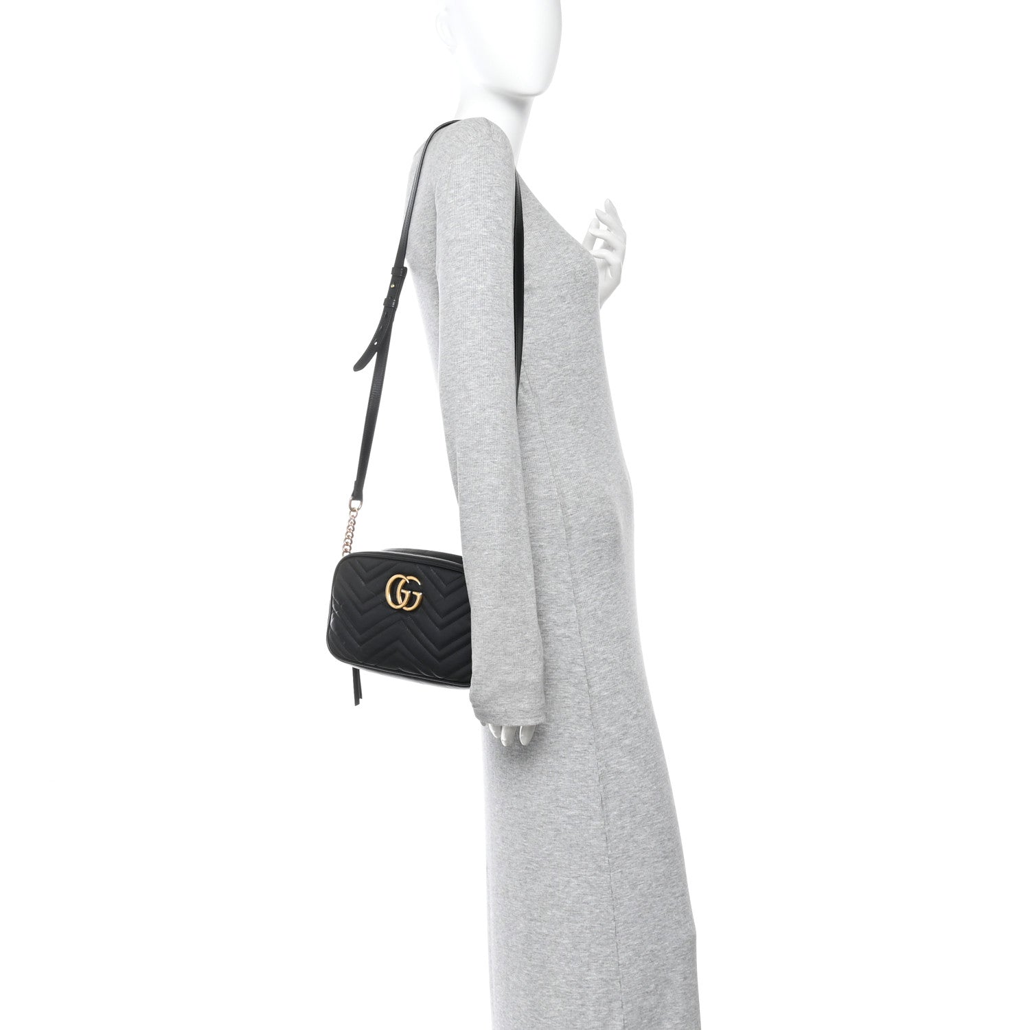 Gucci Calfskin Matelasse Small GG Marmont Chain Shoulder Bag Black 2 of 12