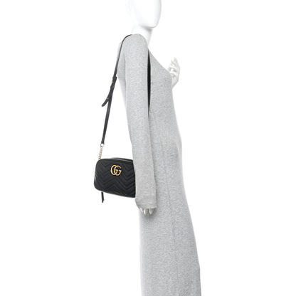 Gucci Calfskin Matelasse Small GG Marmont Chain Shoulder Bag Black 2 of 12