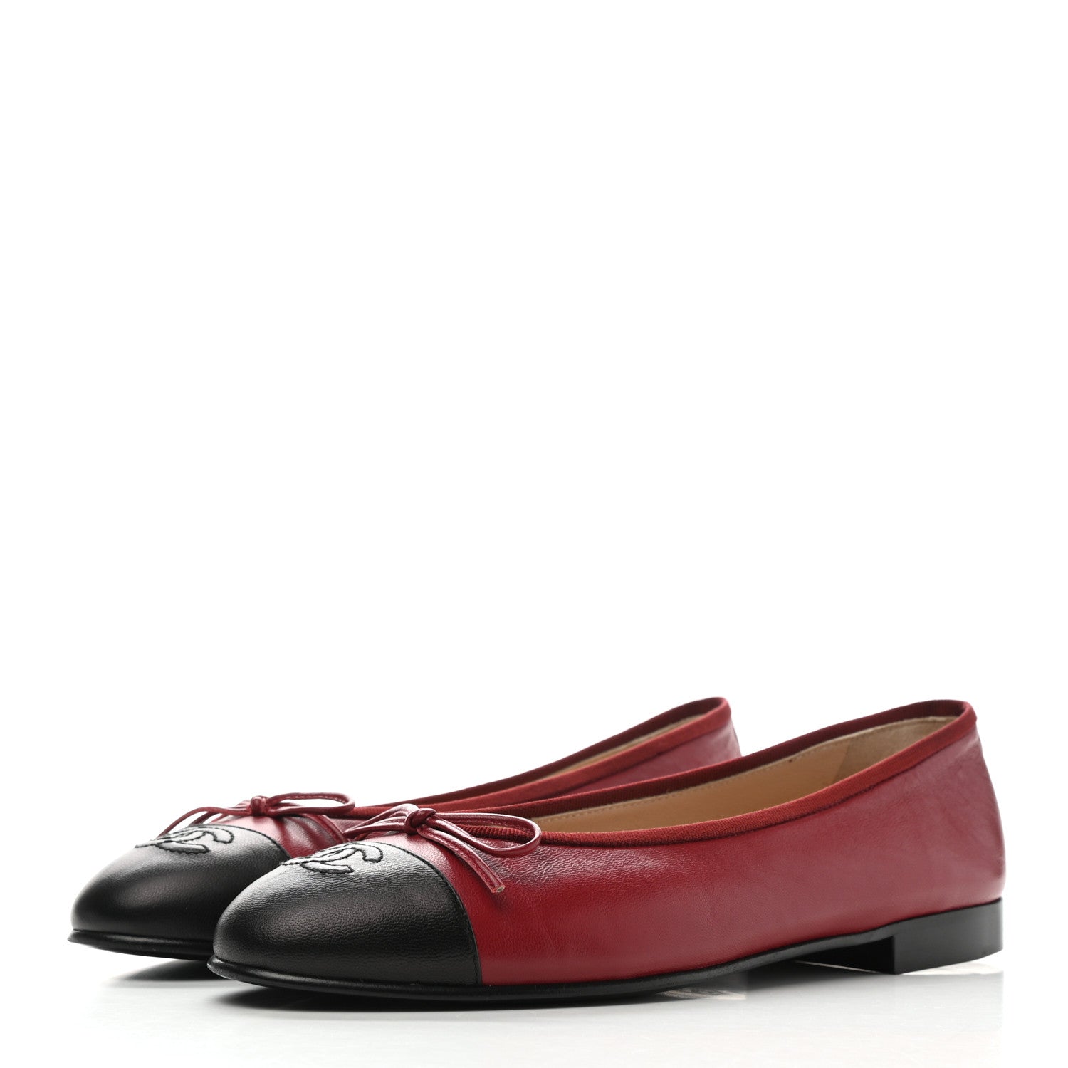 Chanel Lambskin CC Cap Toe Ballerina Flats 39 Red Black 3 of 9
