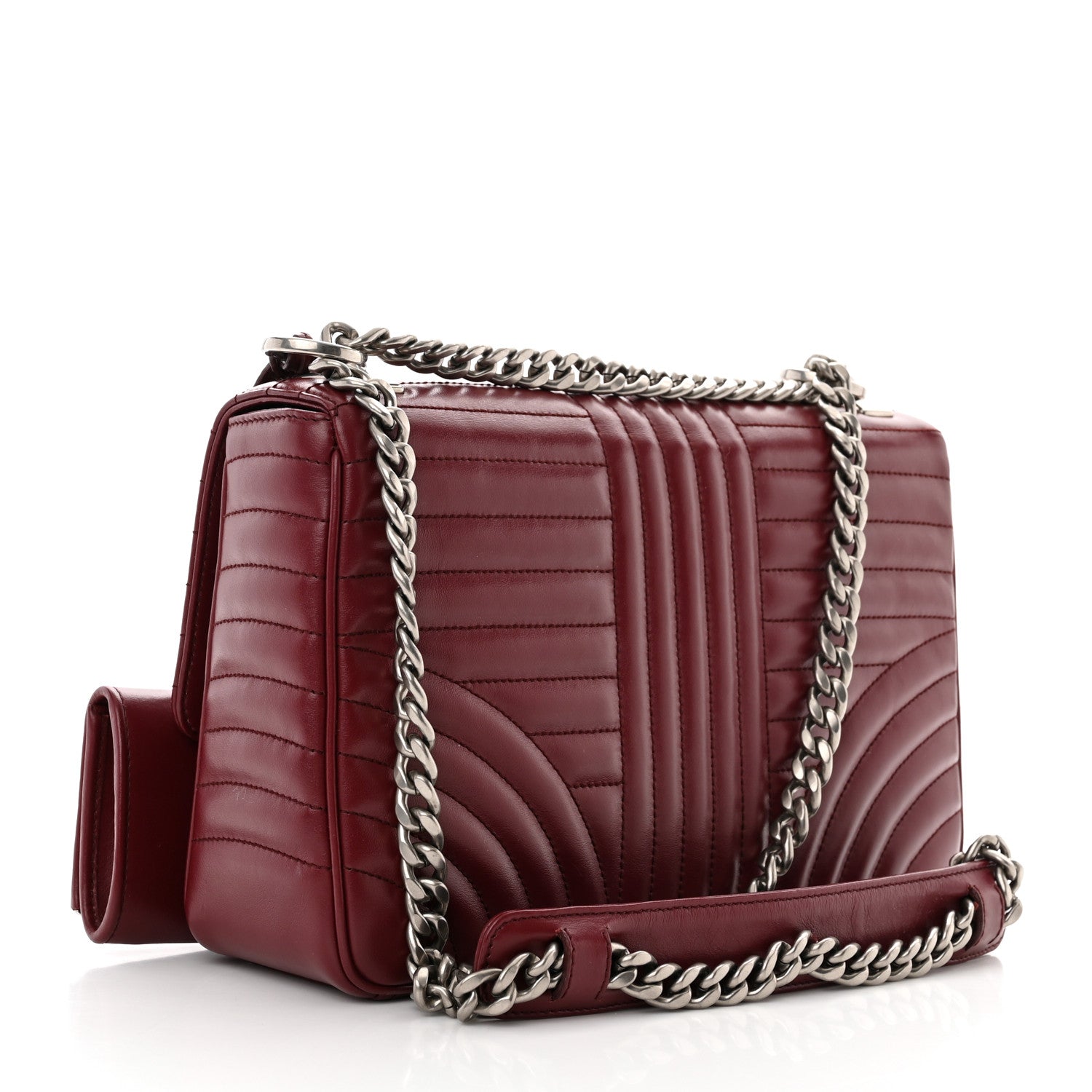 Prada Soft Calfskin Impunture Diagramme Large Chain Flap Shoulder Bag Cerise 3 of 10