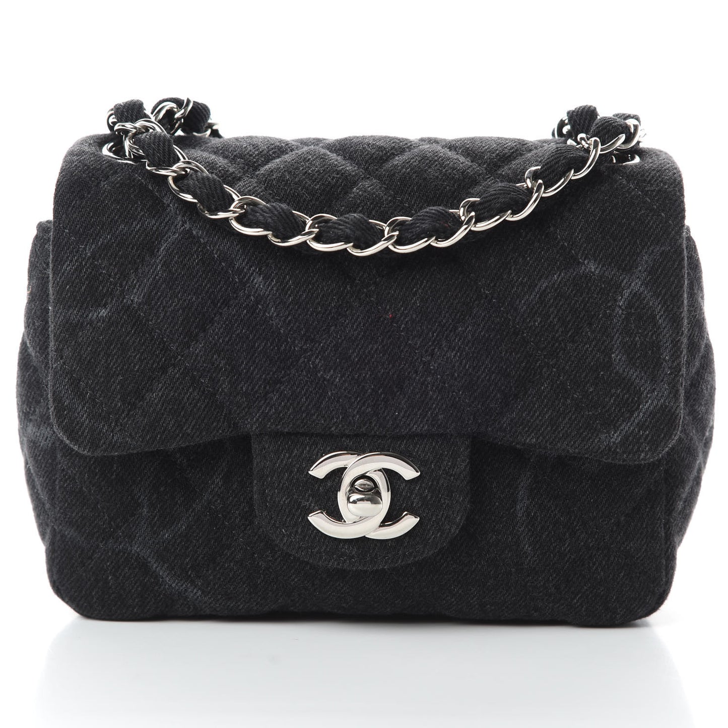 Denim CC Quilted Mini Square Flap Black