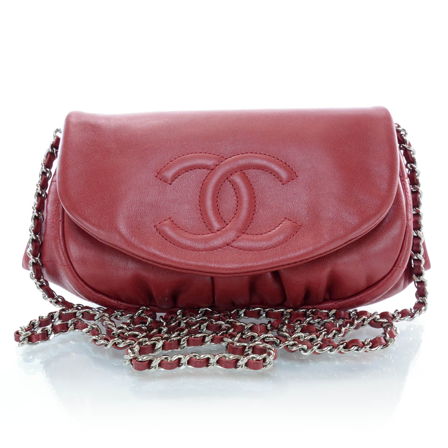 Chanel Lambskin Half Moon Wallet On Chain WOC Red 1 of 9