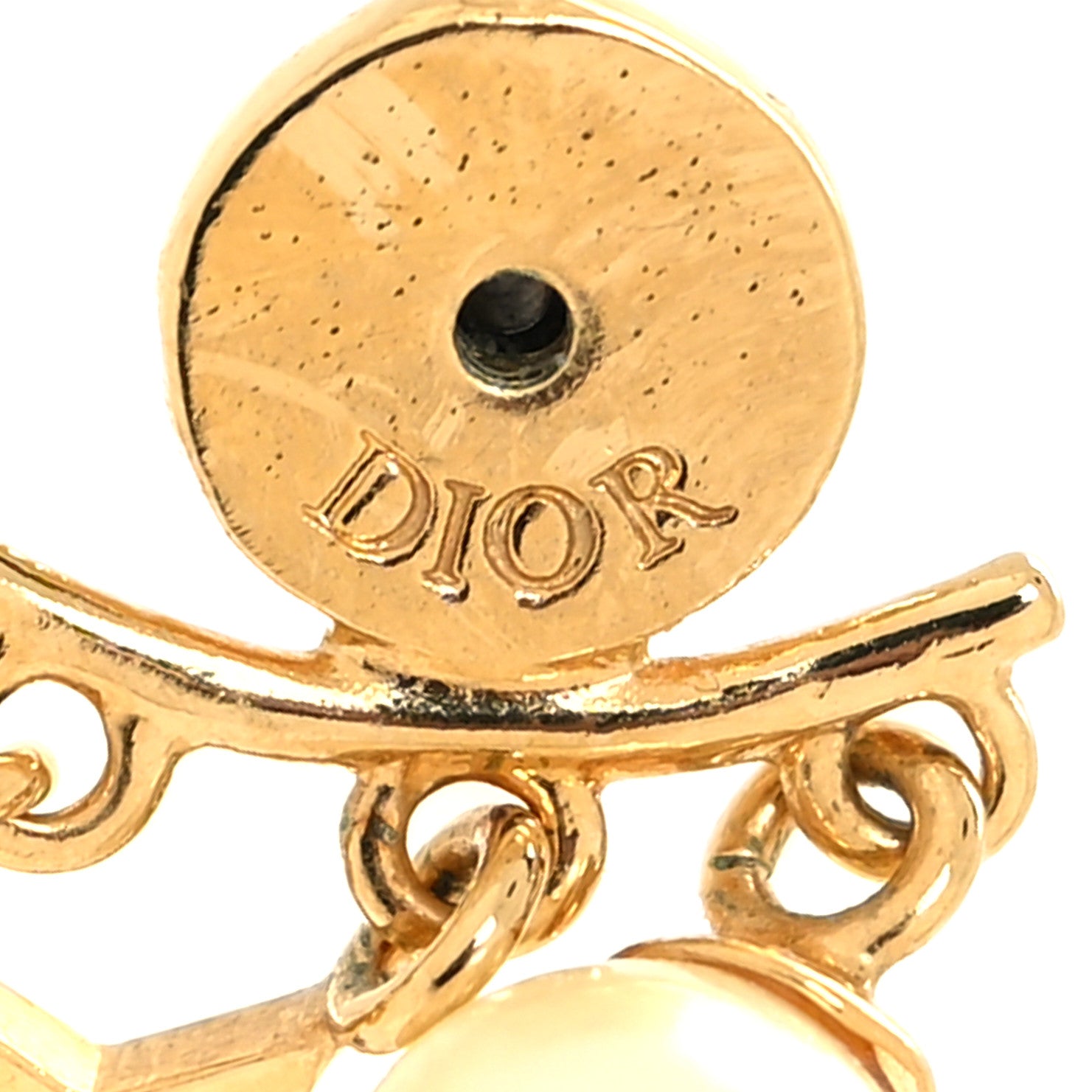 Christian Dior Pearl Crystal Dio(R)evolution Earrings Aged Gold 4 of 4