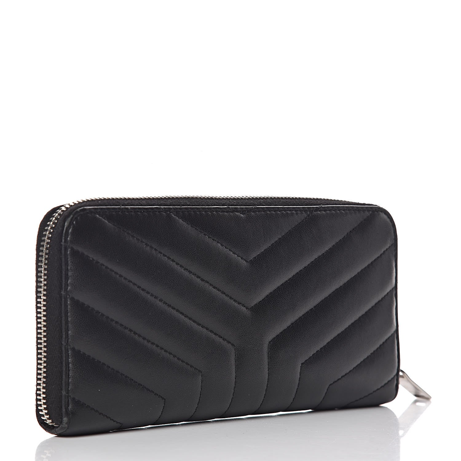 Saint Laurent Calfskin Matelasse Chevron Monogram Zip Around Wallet Black 3 of 8