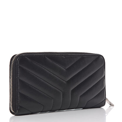 Saint Laurent Calfskin Matelasse Chevron Monogram Zip Around Wallet Black 3 of 8