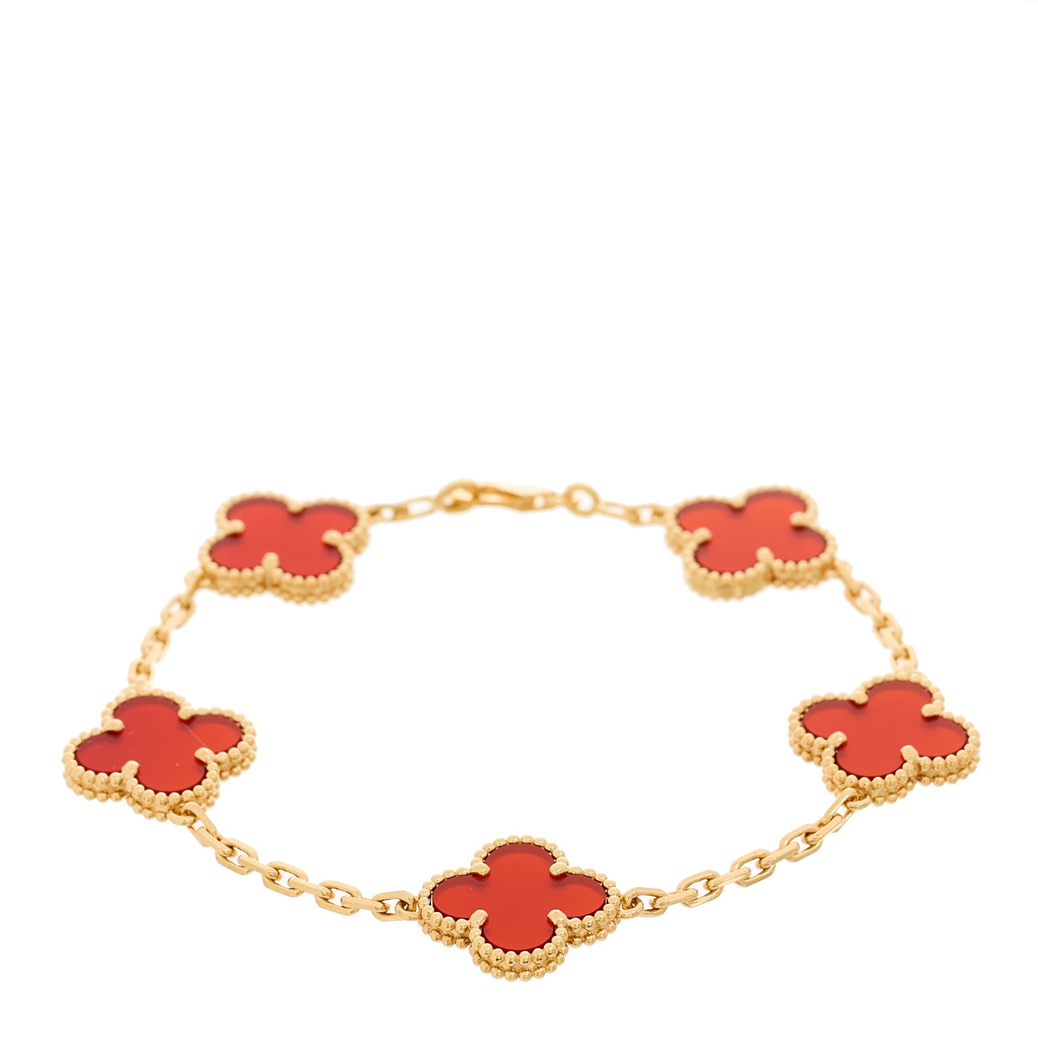 Van Cleef & Arpels 18K Yellow Gold Carnelian 5 Motifs Vintage Alhambra Bracelet 1 of 5