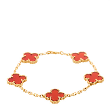 Van Cleef & Arpels 18K Yellow Gold Carnelian 5 Motifs Vintage Alhambra Bracelet 1 of 5