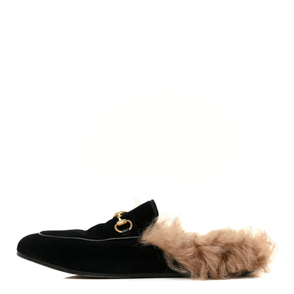Gucci Velvet Fur Womens Princetown Slippers 37.5 Black 1 of 12