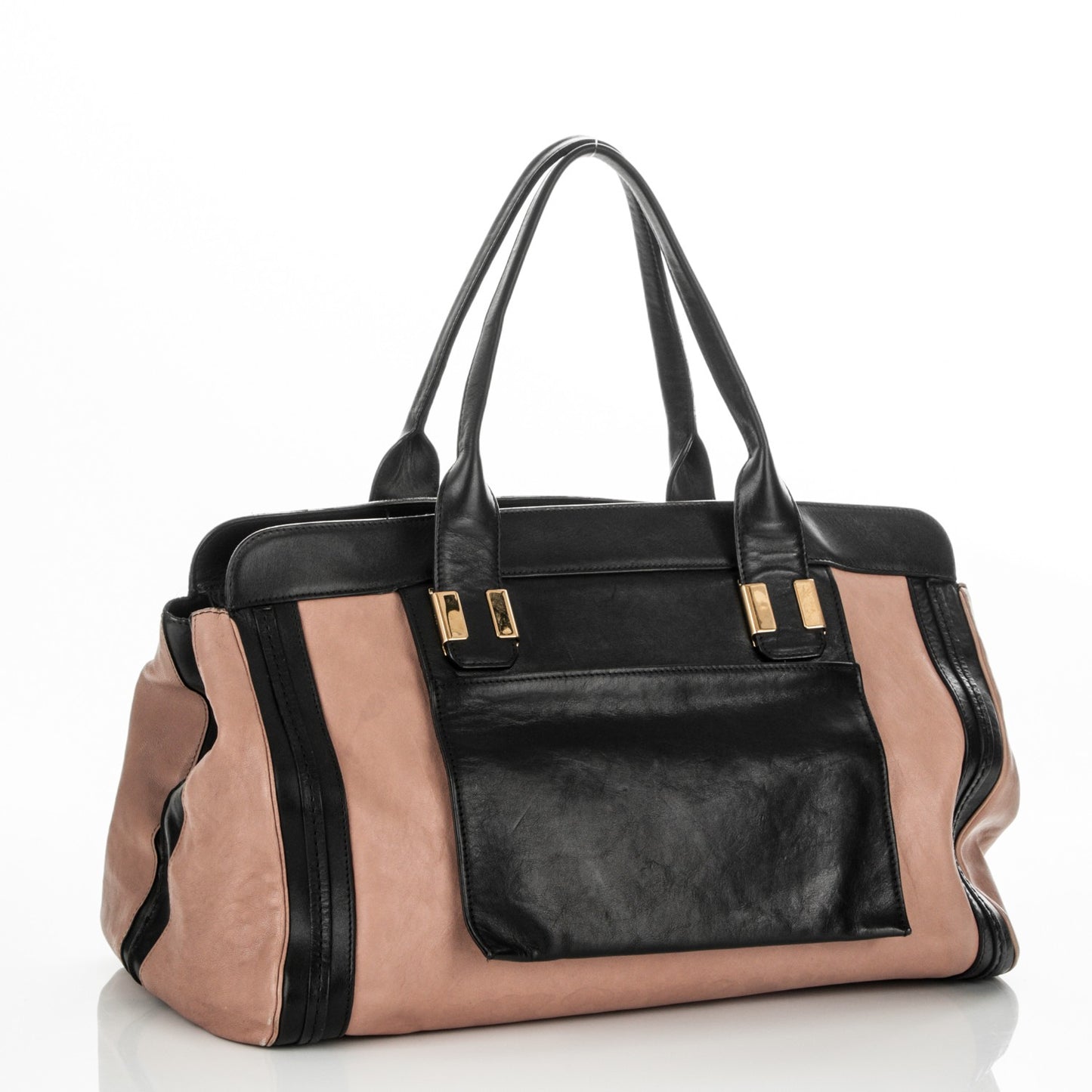 Calfskin Large Alice Satchel Black Anemone Pink