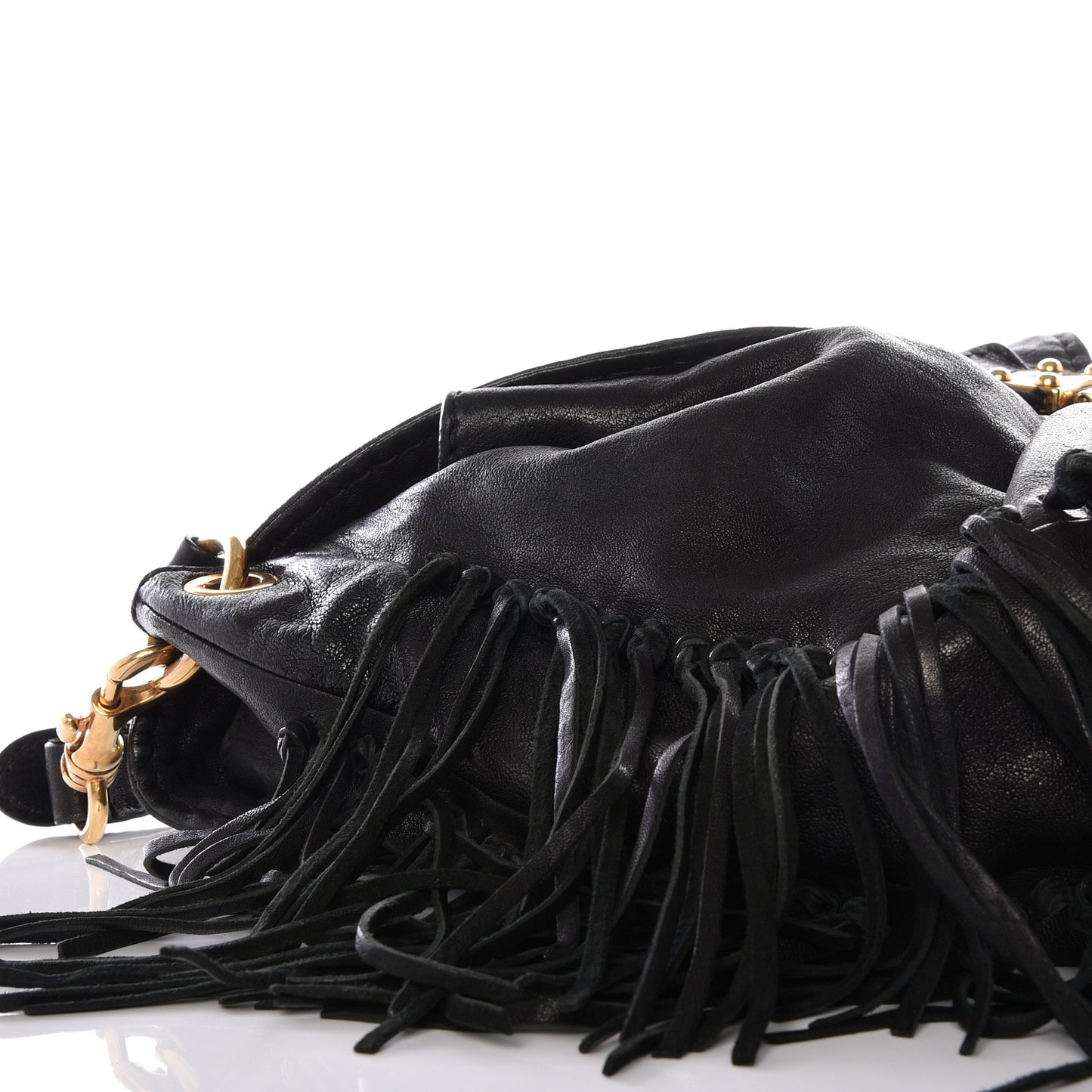 Nappa Fringe Hobo Black