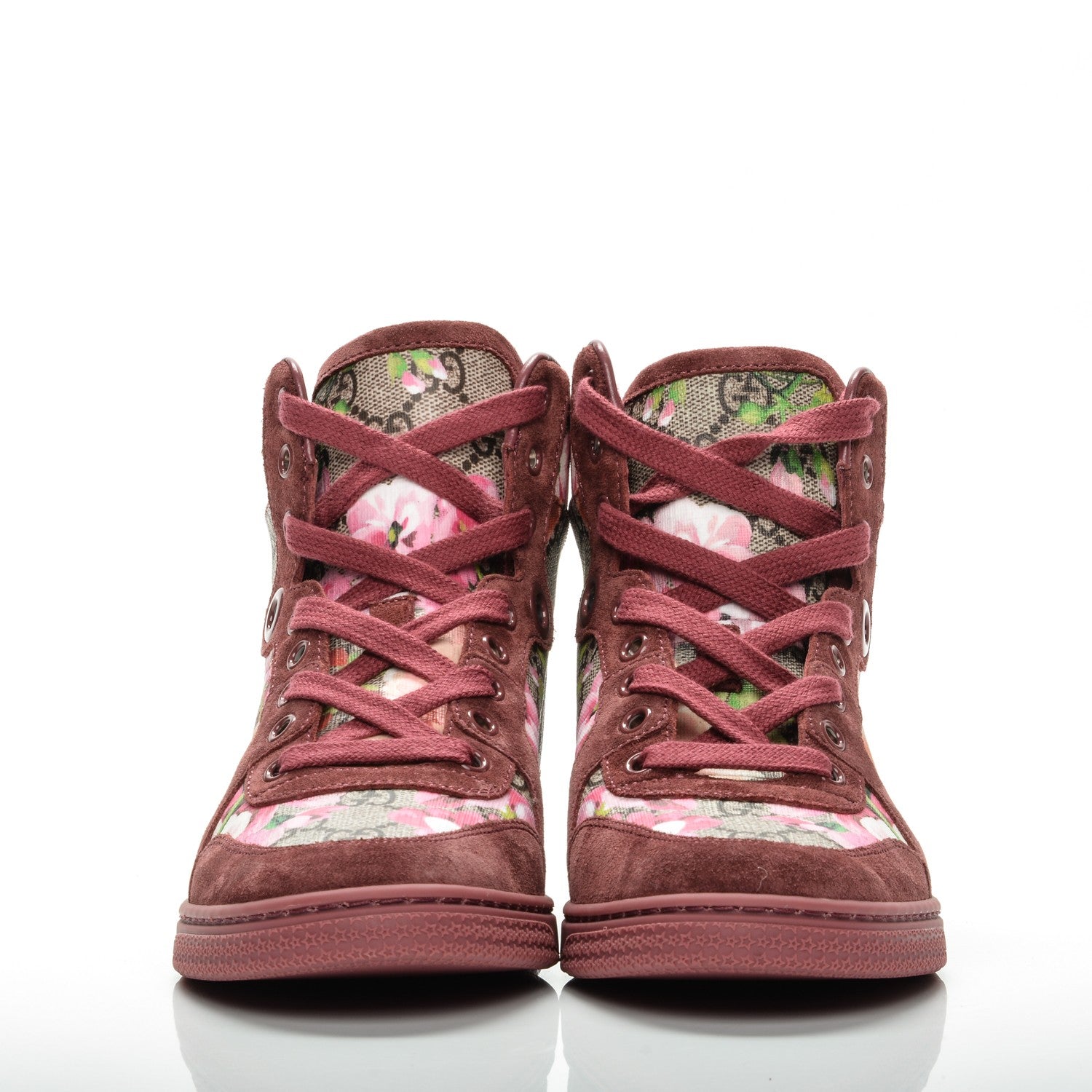 Gucci GG Supreme Monogram Blooms Womens High Top Sneakers 36 Beige Multicolor Dry Rose 2 of 8
