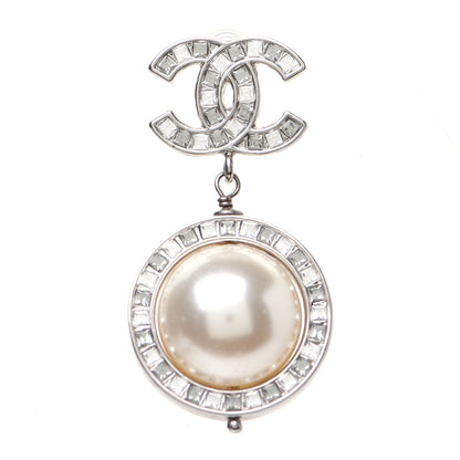 Chanel Baguette Crystal CC Pearl Drop Art Decoco Earrings Silver 4 of 11