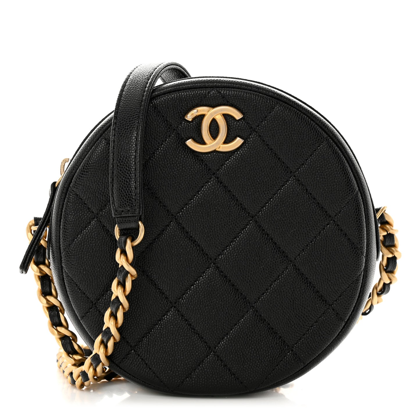 Caviar Quilted Small Round Bag With Chain Black