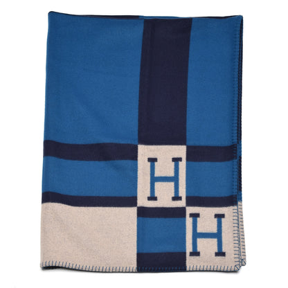 Hermes Wool Cashmere Avalon Bayadere Blanket Marine 1 of 4