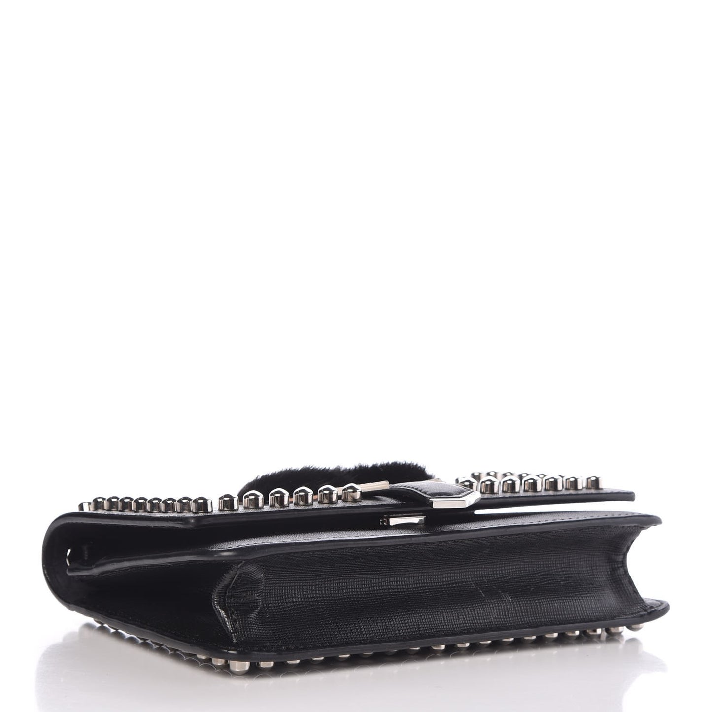 Vitello Elite Mink Fur Studded Karlito Tube Wallet on Chain Black