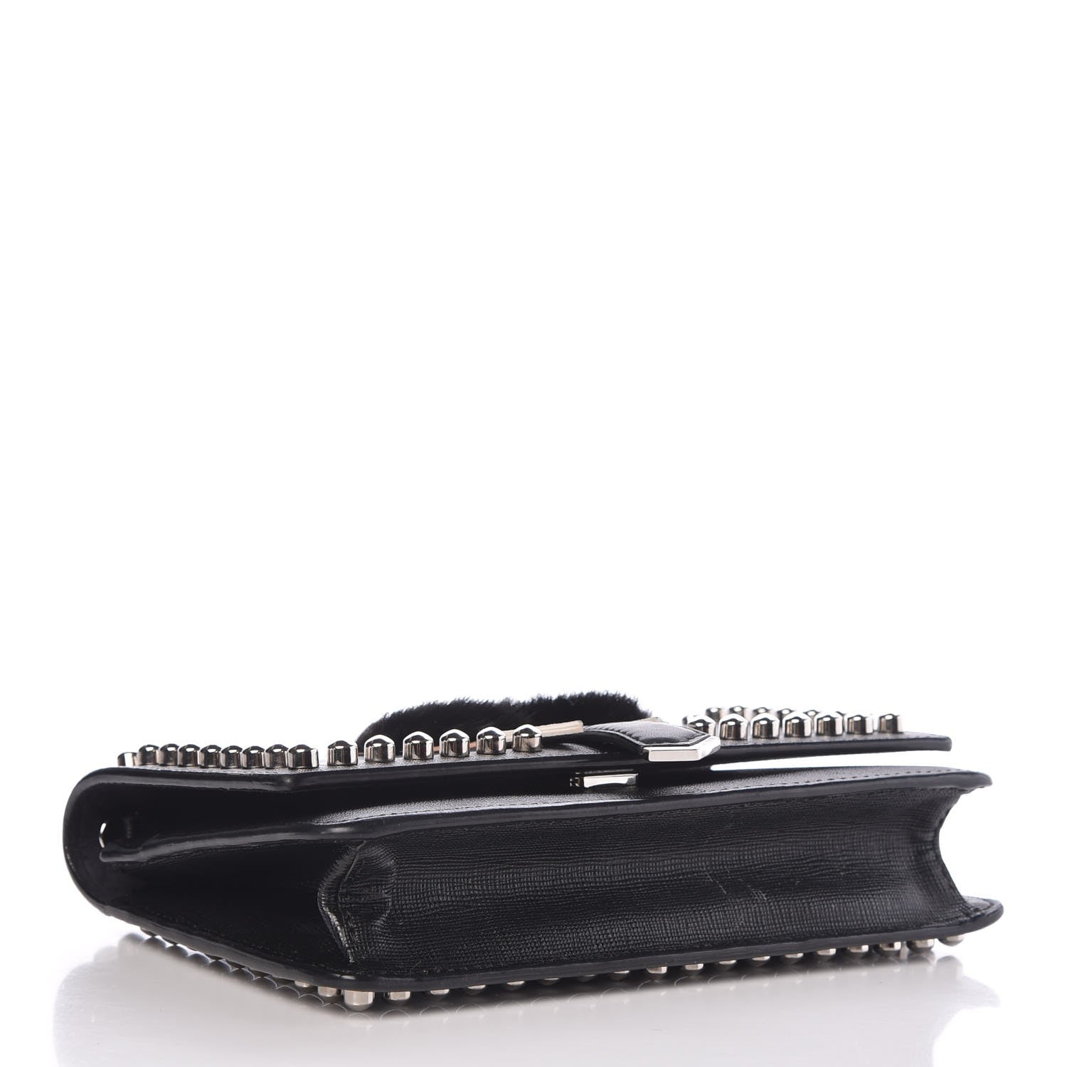 Fendi Vitello Elite Mink Fur Studded Karlito Tube Wallet on Chain Black 4 of 14