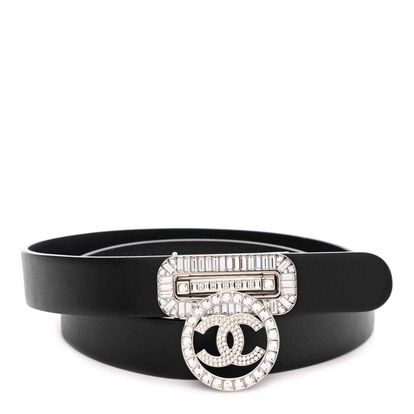Calfskin Baguette Crystal CC Belt 70 28 Black