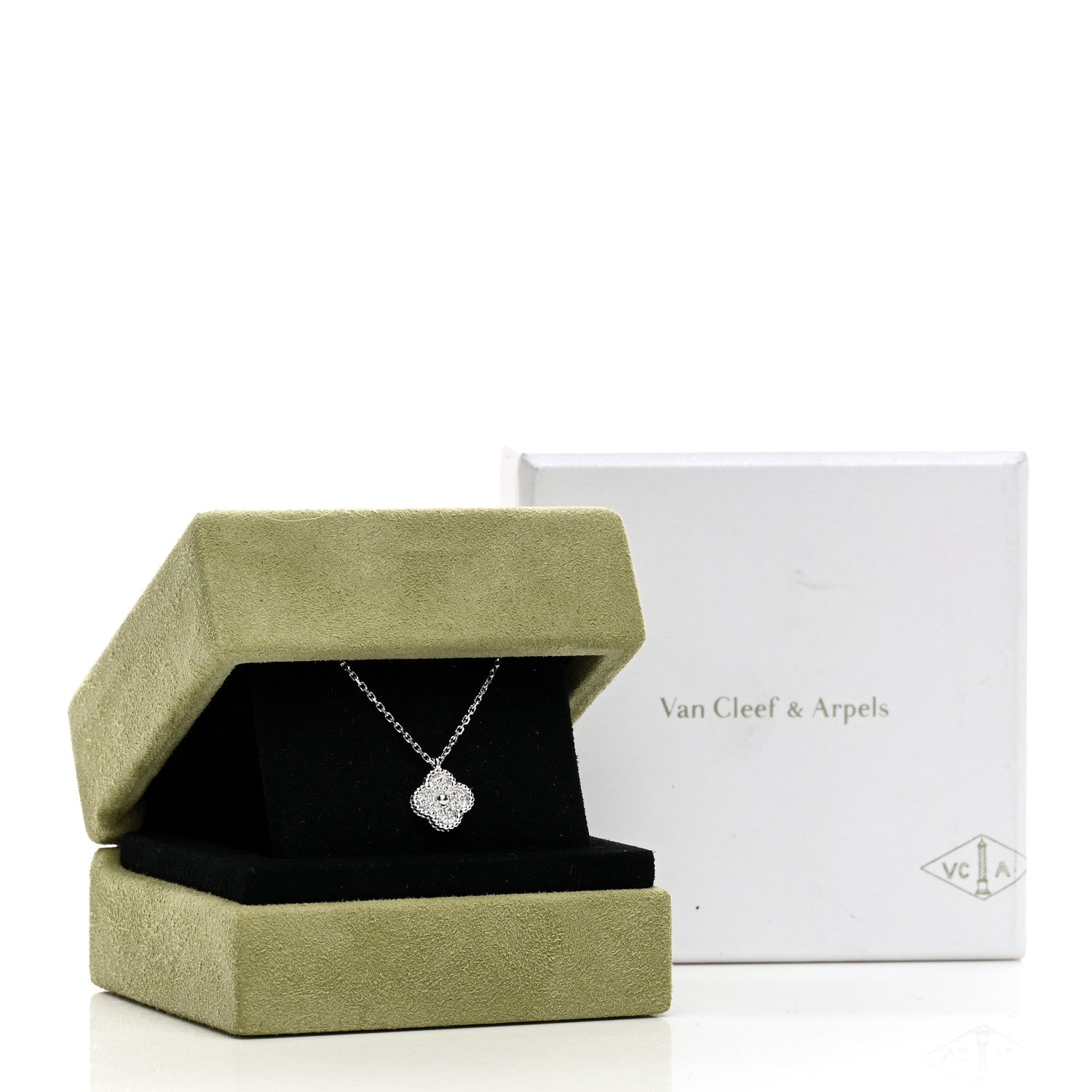 Van Cleef & Arpels 18K White Gold Diamond Sweet Alhambra Pendant Necklace 6 of 6
