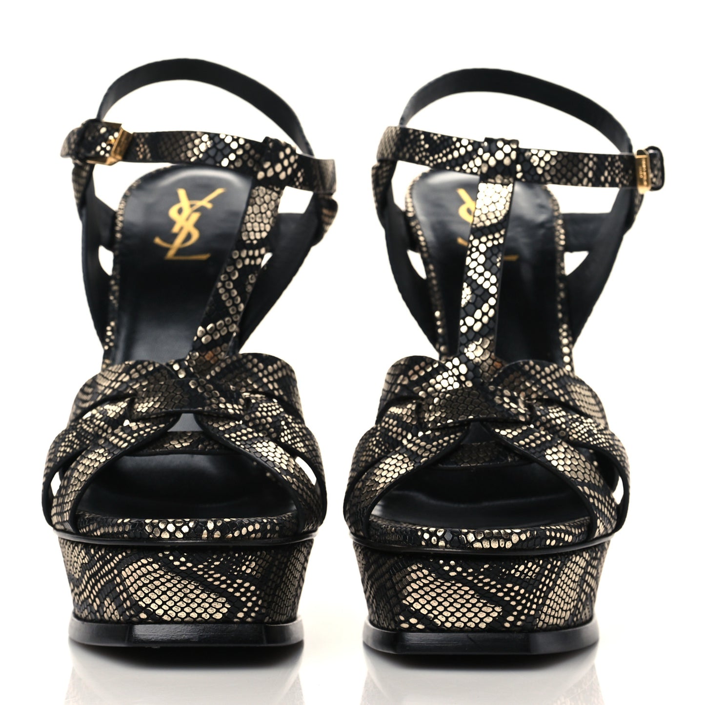Calfskin Python Print Tribute Platform Sandals 40 Black Platino