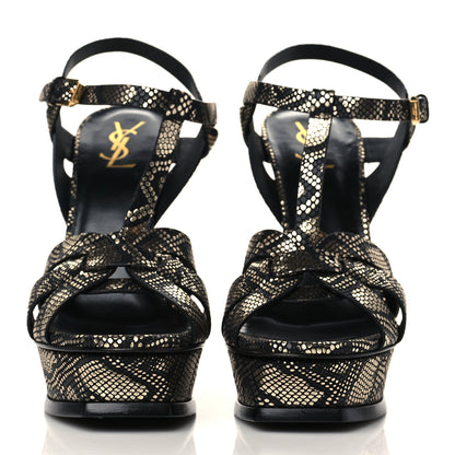 Saint Laurent Calfskin Python Print Tribute Platform Sandals 40 Black Platino 2 of 9