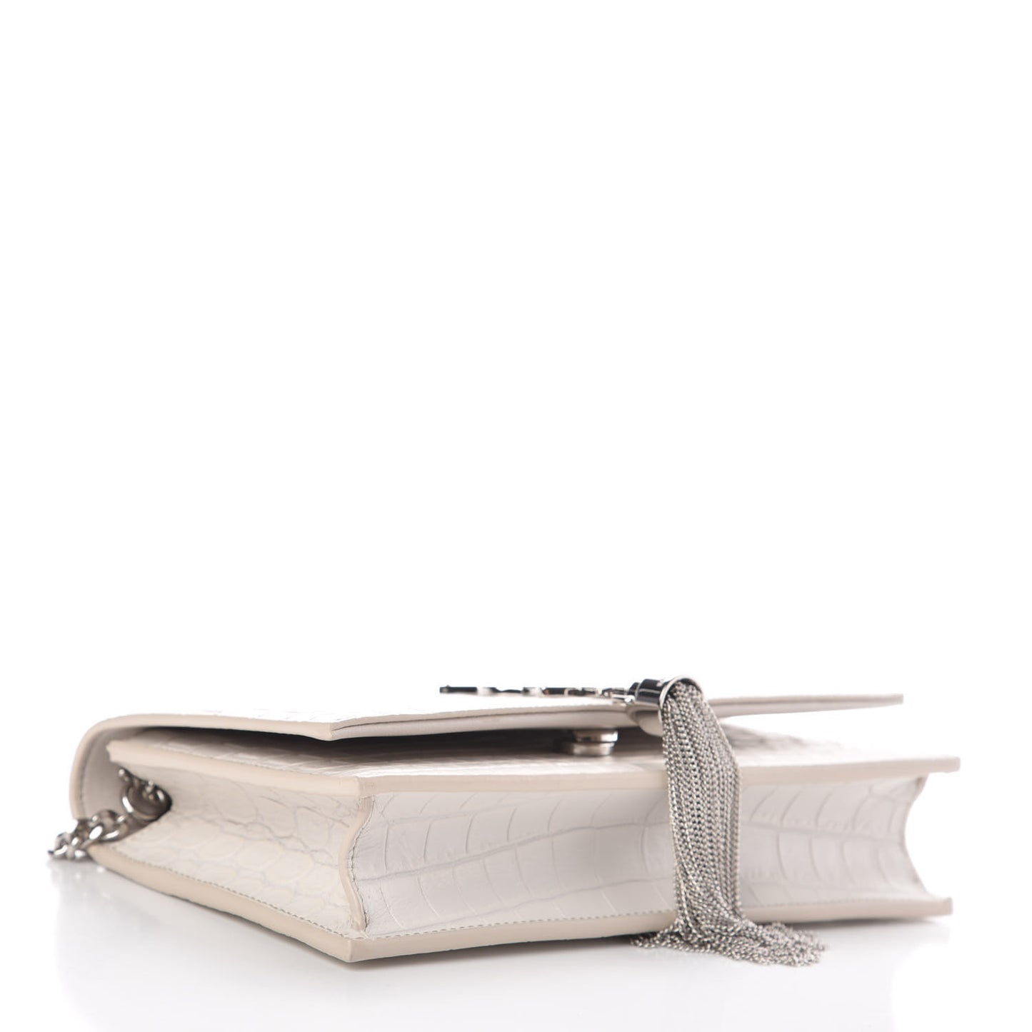 Calfskin Crocodile Embossed Kate Monogram Tassel Chain Wallet Cremasoft