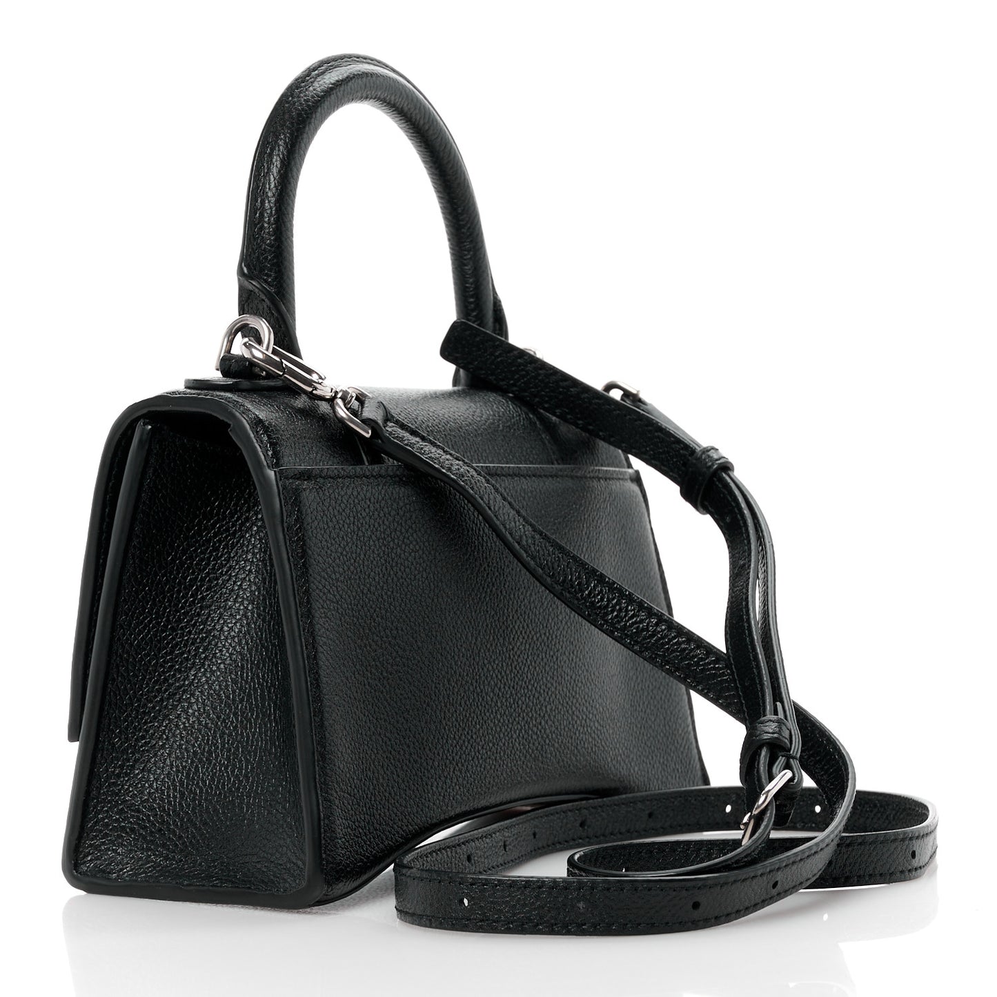 Grained Calfskin Hourglass Top Handle Bag XS Black
