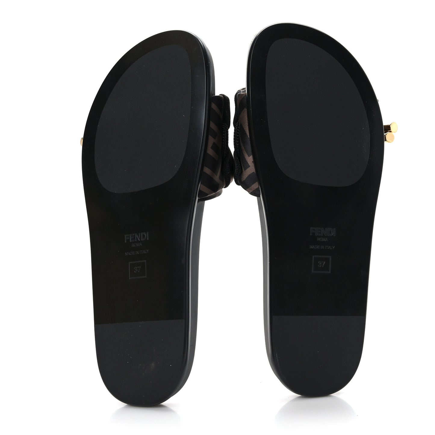 Satin FF Fendi Feel Slide Sandals 37 Tobacco Black
