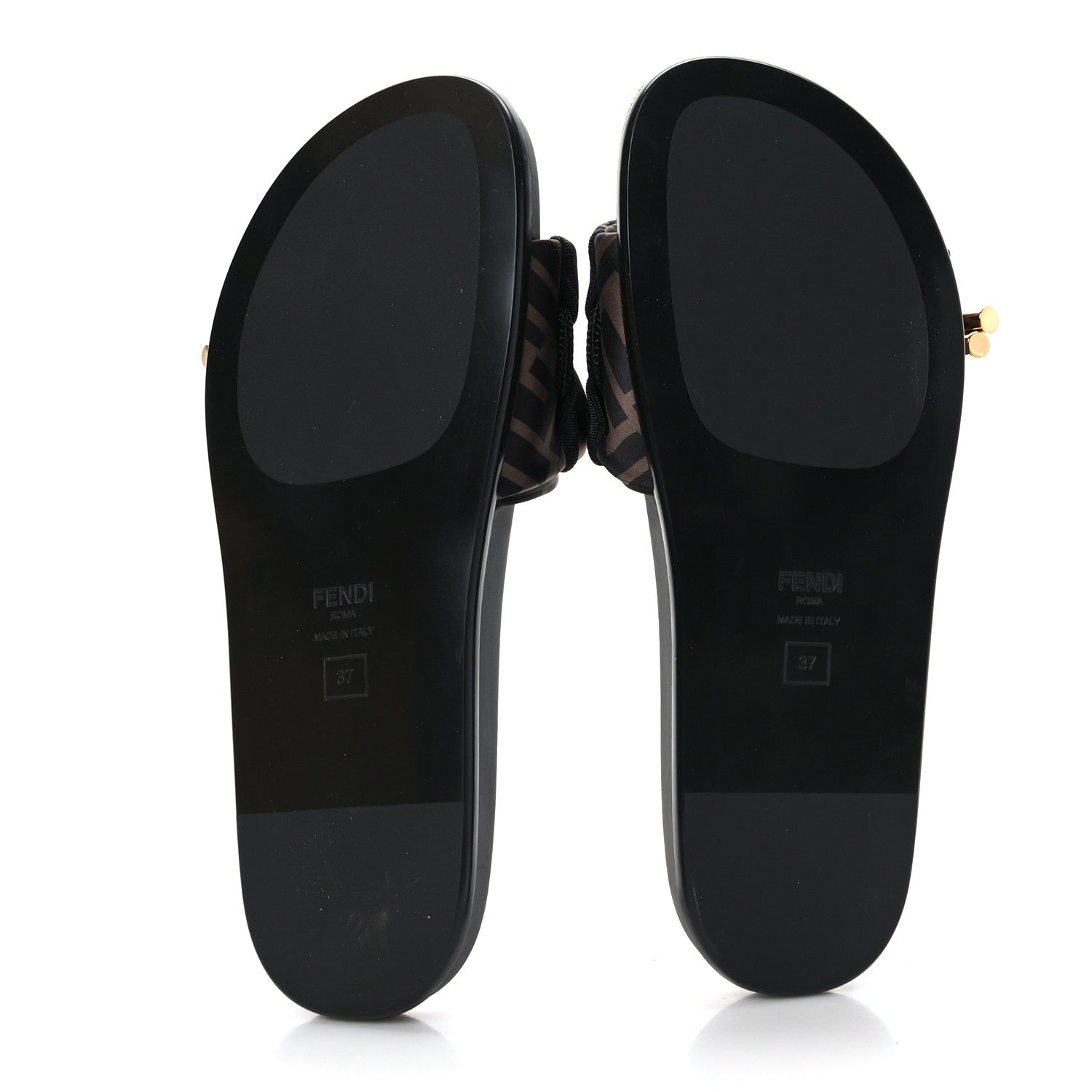 Fendi Satin FF Fendi Feel Slide Sandals 37 Tobacco Black 5 of 7