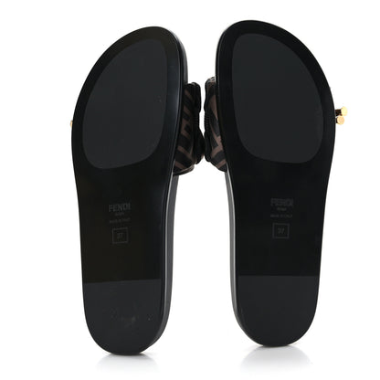 Fendi Satin FF Fendi Feel Slide Sandals 37 Tobacco Black 5 of 7