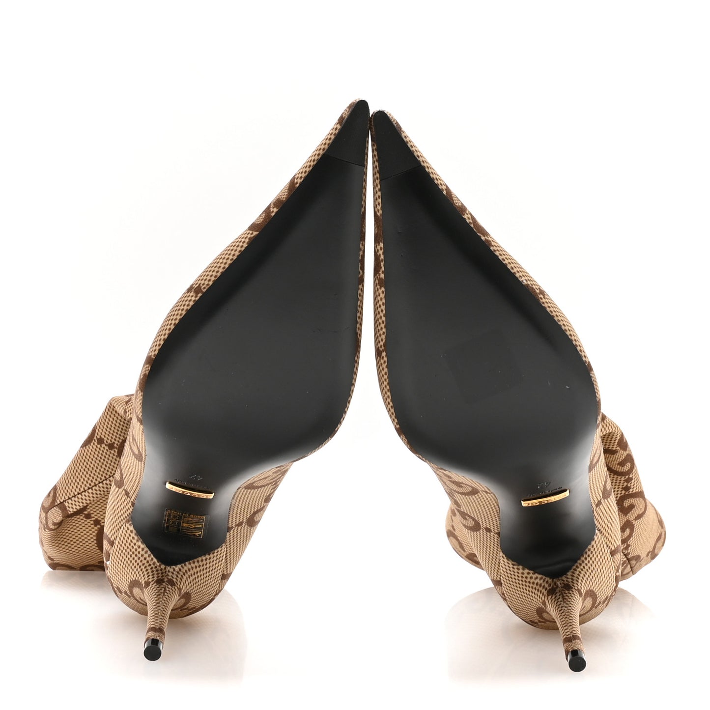X GUCCI Jersey Maxi GG Monogram Crepe Knife Booties 42 Camel Ebony